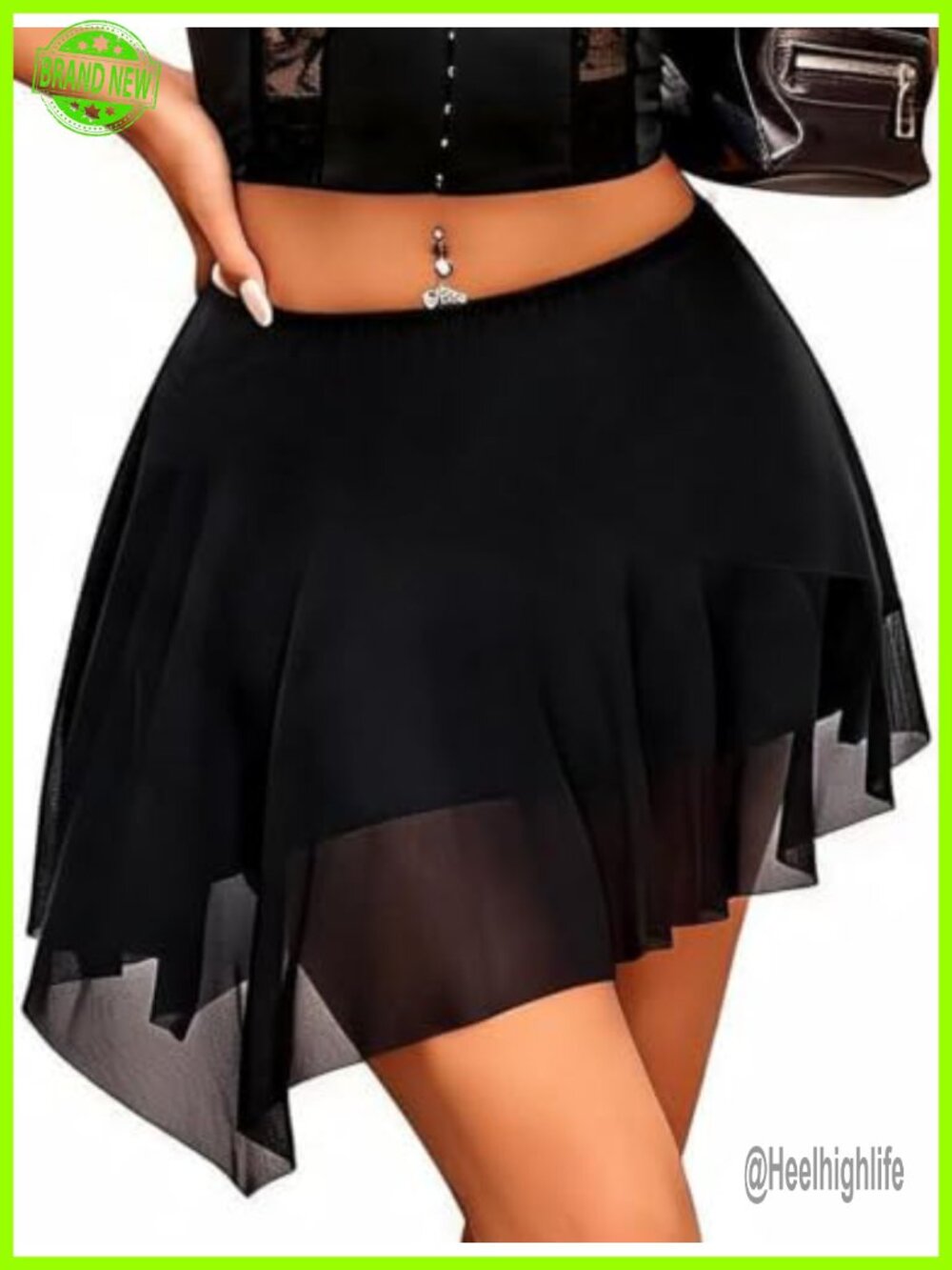 Asymmetrical Ruffle Mesh Mini Skirt A-Line Flowy Sheer Layered